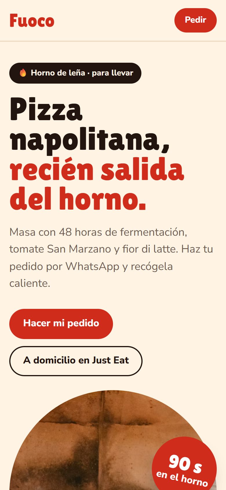 Demo de pizzería en el móvil
